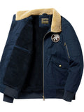 ‌ Men's Winter Warm Fleece Lined Vintage Bomber Jacket‌ with Patches