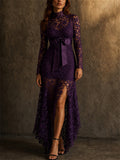 Stunning Waist Tie Lace Design Asymmetric Hem Dress for Prom
