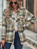 Women's Casual Contrast Color Plaid Lapel Long Sleeve Blouses