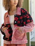 Women's Distressed Chrysanthemum Pattern Patchwork Corduroy Jackets