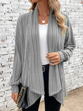 Women's Autumn Solid Color Pit Stripe Asymmetric Hem Cardigan Coats