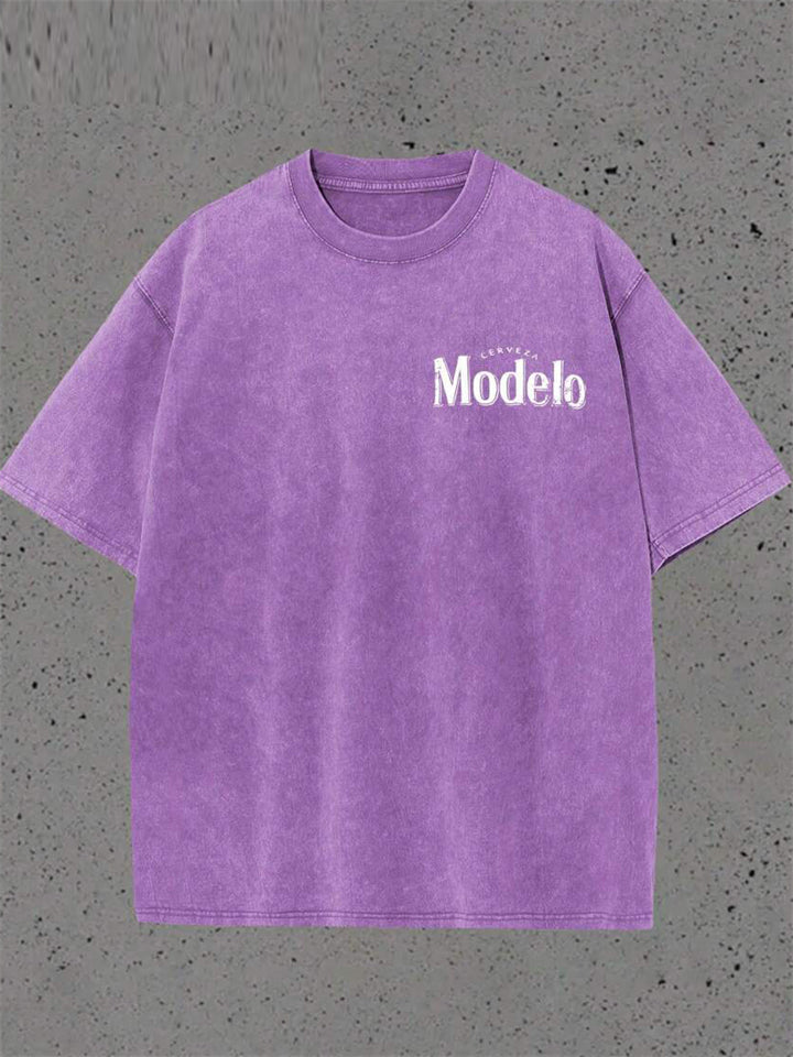 Unisex Modelo Vintage Acid Wash UFO Cowboy Graphic T Shirts