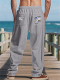 Men's Casual Drawstring Mid-Waist Wide Leg Beach Trousers with Zip Decor