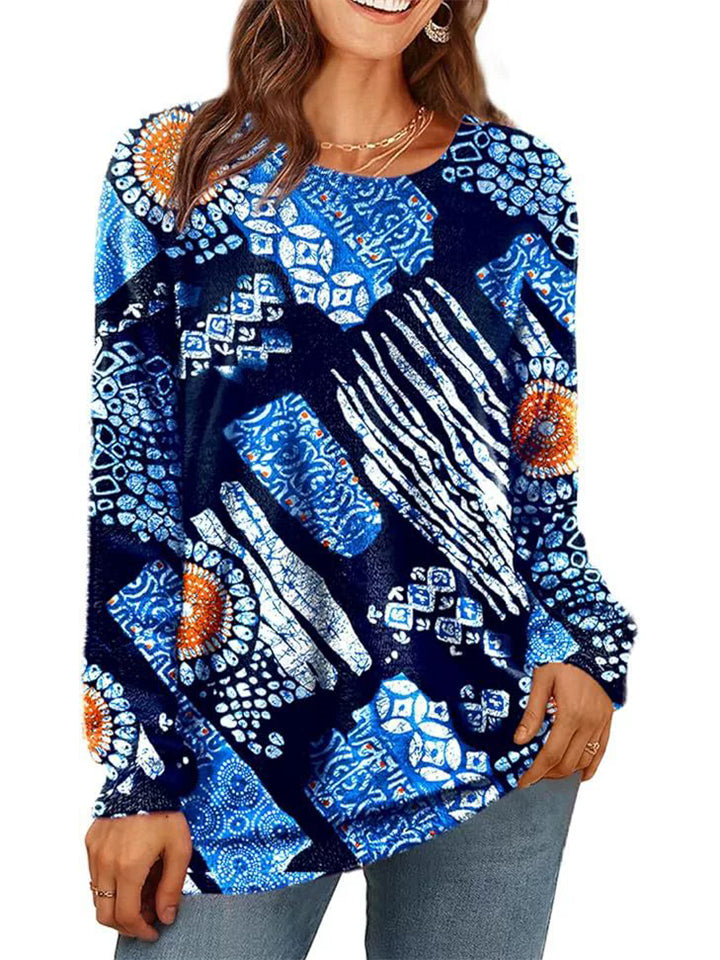 Women's Casual Autumn 3D Digital Printing Round Neck Long-sleeved Shirts