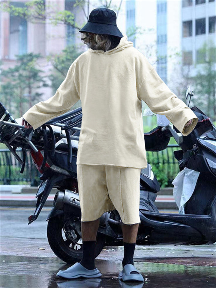 Trendy Oversize Long Sleeve Cream Hoodie Mens Sets