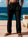 Men's Casual Solid Color Stripe Mid Rise Drawstring Pants