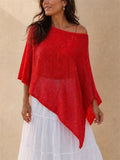 Womens Semi-Transparent Lightweight Knit Shawl Wrap Top Sleeveless Cape