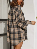Women's Casual Plaid Puffed Long Sleeve Blouses
