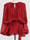 Women's Bishop Sleeve Ruffled Skirt Mini Dress