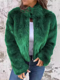 Winter Casual Zip Up Faux Fur Waist Length Coat for Women
