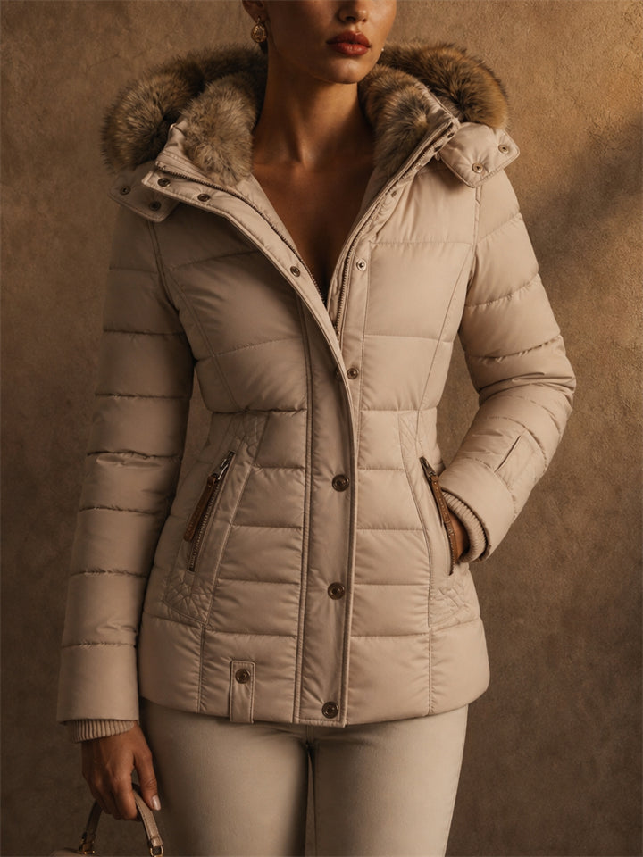 Women's Winter Slim Fit Puffer Faux Fur Hood Winter Parka Coat