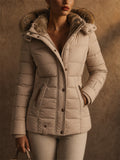 Women's Winter Slim Fit Puffer Faux Fur Hood Winter Parka Coat