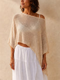 Womens Semi-Transparent Lightweight Knit Shawl Wrap Top Sleeveless Cape