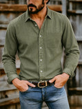 Men's Fashion Long Sleeved Button Up Shirts with Chest Pocket