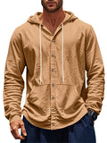 Men's Causal Linen Solid Color Button Up Hooded Shirts