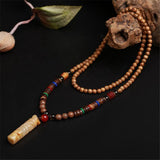 Retro Style Wooden Buddha Beads Pendant Necklace