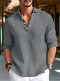 Men's V Neck Natural Linen Blend Pullover Shirt