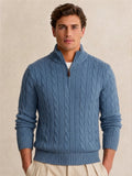 Mens Quarter Zip Pullover Cable Knit Sweater