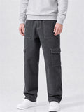 Mens Contrast Stitch Baggy Wide Leg Cargo Pants with Pockets