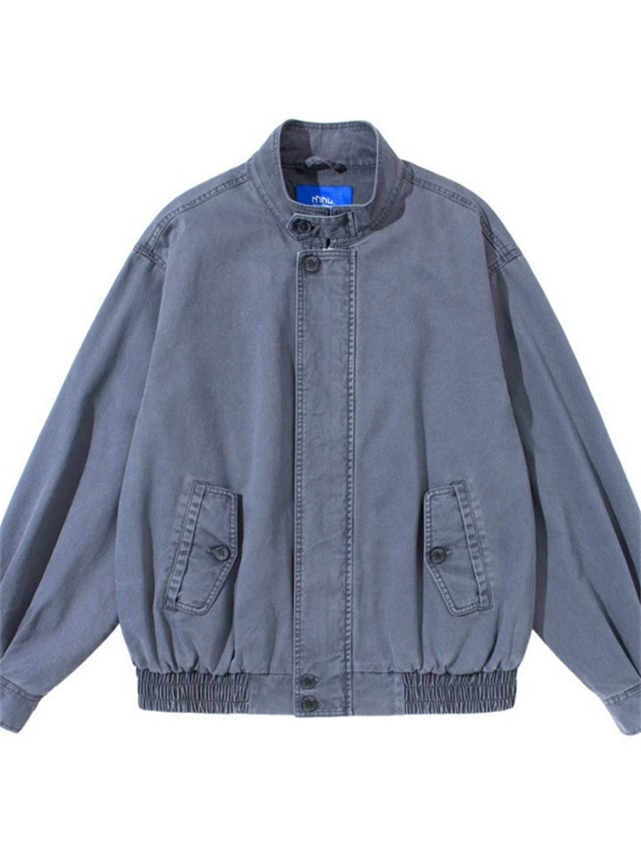 Men's Vintage Solid Color Cotton Distressed Cargo Harrington Jackets