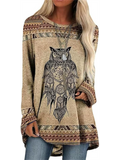 Women's Owls 3D Printed Round Neck Long Sleeve Shirts