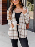 Loose Ultrathin Lapel Long Sleeve Plaid Blouses for Women