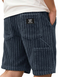Men Corduroy Elastic Waist Drawstring Multi-pocket Shorts