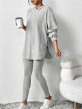 Autumn Casual Ribbed Knit Striped Loose Fit Hoodie and Trousers Set for Women