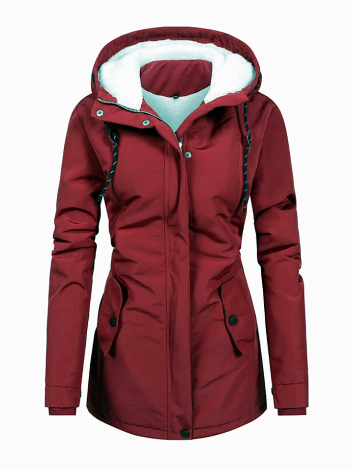 Women's Hooded Fleece Lined Warm Drawstring Winter Coats