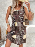 Ladies Boho Style U Neck Print Beach Dresses