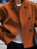 Women's Casual Solid Color Double-breasted Stand Collar Coats