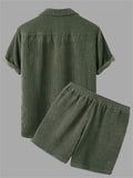 Men's Solid Color Corduroy Vacation Lapel Shirt + Shorts