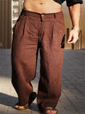 Men's Solid Color pleated Mid Rise Wide Leg Trousers