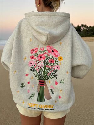 Women's Oversized Flower Bouquet Pattern Hoodie