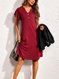 Stretchy Silky V Neck Knee Length Home Dress for Lady