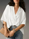 Women's Casual Elegant Solid Color Pullover Lapel Blouse