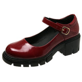 Retro Round Toe Chunky Heel Glossy Mary Jane Shoes for Lady