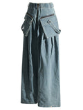 Fashion Pockets Wide Leg Distressed Denim Pants for Women