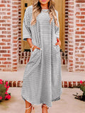 Women's Contrast Color Stripe Round Neck Midi Dress