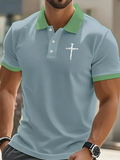 Men's Summer Simple Contrast Collar Cross Printed Casual Polo Shirts