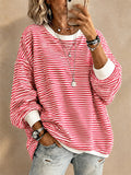 Women Casual Striped Crew Neck Long Sleeve Oversized Sweatshirt