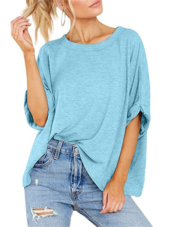 Cute Macaroon Color Stretchy Half Sleeve Loose T-shirt for Women
