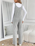 Women's Pit Stripe Knitted Sleeveless Loose Fit Stretchy Overalls Jumpsuit