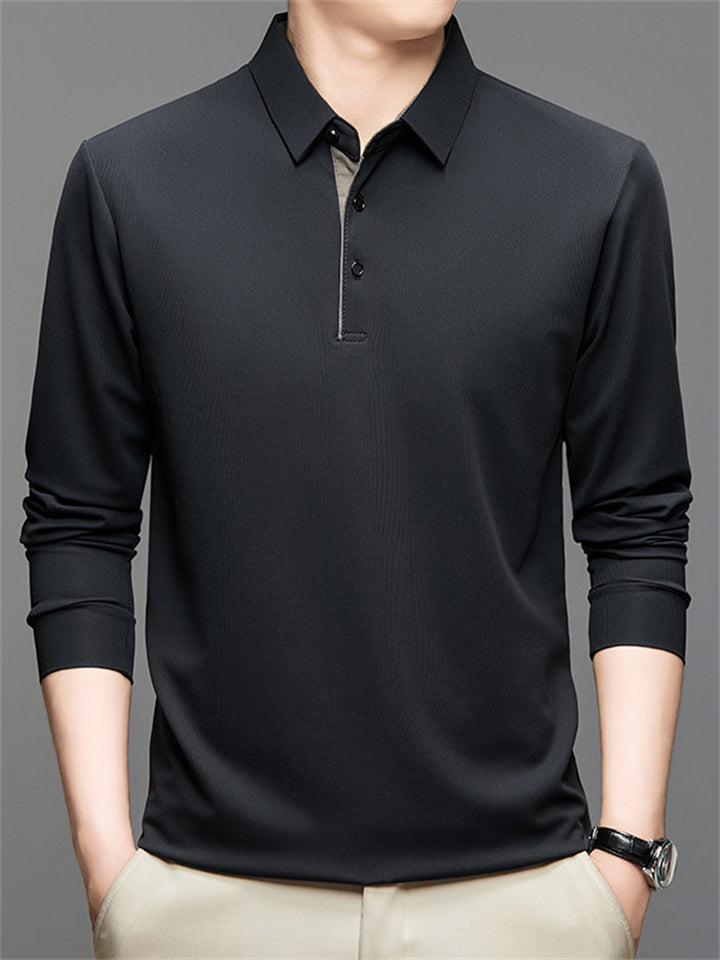 Men's Simple Solid Color Long Sleeve Polo Shirts