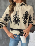 Ladies' Autumn Vintage Ethnic Style Printed Stand Collar Button Up Blouses