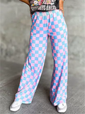 Women's Casual Checkerboard Plaid High Rise Wide Leg Pants
