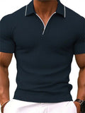 Men's Summer Casual Contrast Trim Short Sleeve Henry Shirts