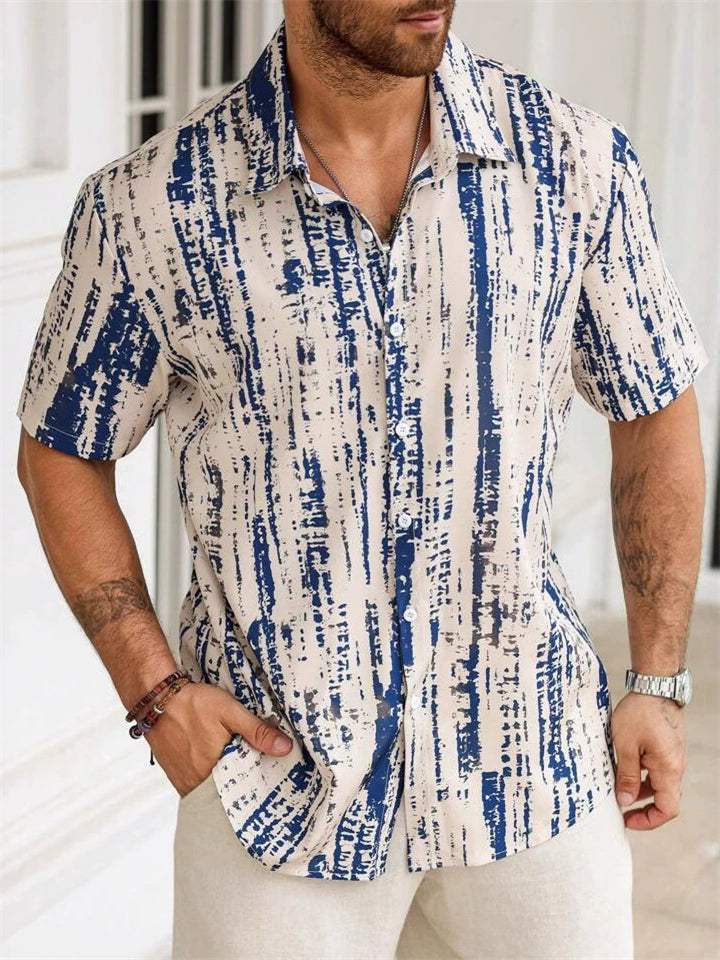 Men's Abstract Print Short Sleeve Button Up Summer Shirts