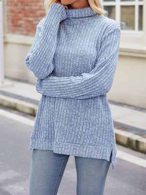 Women's Striped Texture High Neck Slim Fit Shirt