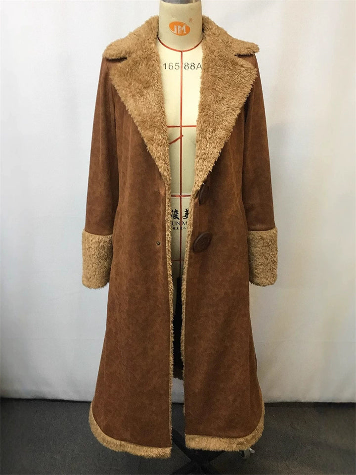 Women's Vintage Faux Suede Fluffy Trimmed Single Breasted Coats